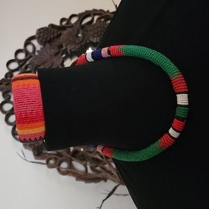 African, Zuli beaded necklace and cuff bracelet.